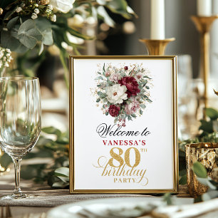 Poster Blush burgundy or 80e anniversaire 8x10 élégant