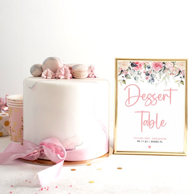 Poster Blush Floral | Enseigne de dessert de mariage à l' (Créateur téléchargé)