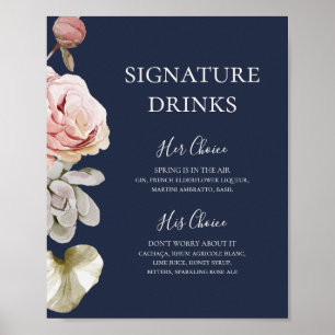 Poster Blush Floral Moderne   Boissons Signature Navy