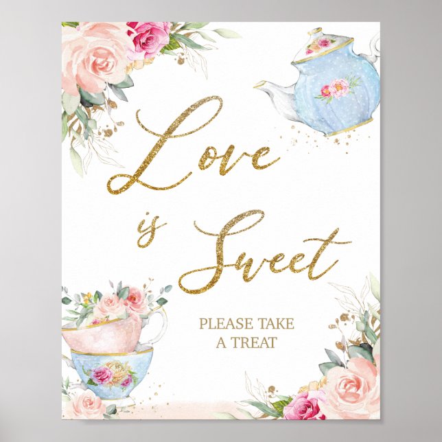 Poster Blush Floral Tea Party L'amour est sucré Prenez un (Devant)