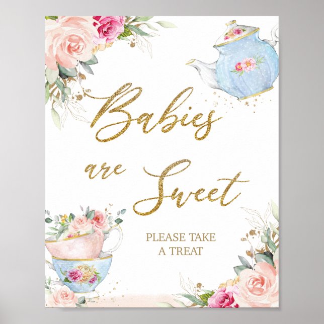 Poster Blush Floral Tea Party Les bébés sont doux Prenez  (Devant)