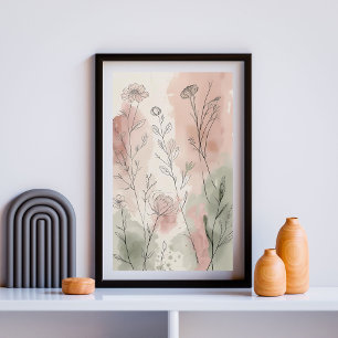 Poster Blush Meadow Botanicals Ligne de fleurs sauvages