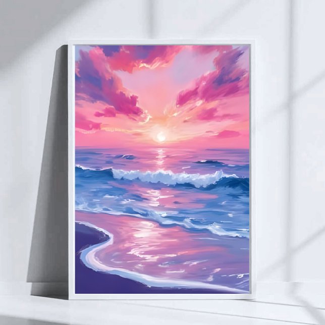 Poster Blush Ocean Sunset Waves Watercolor Art (Créateur téléchargé)
