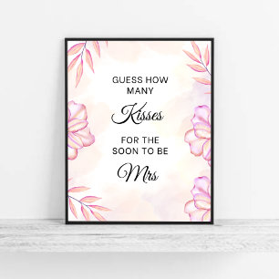 Poster Blush Pink Combien De Baisers Fête des mariées Jeu