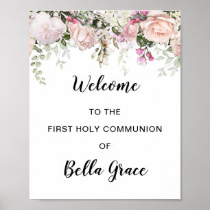 Poster Blush Pink Floral First Communion Welcome Sign