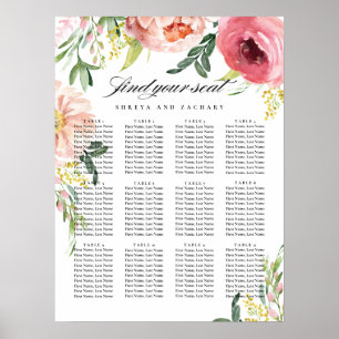 Poster Blush Pink Peony Floral Wedding Seating Chart