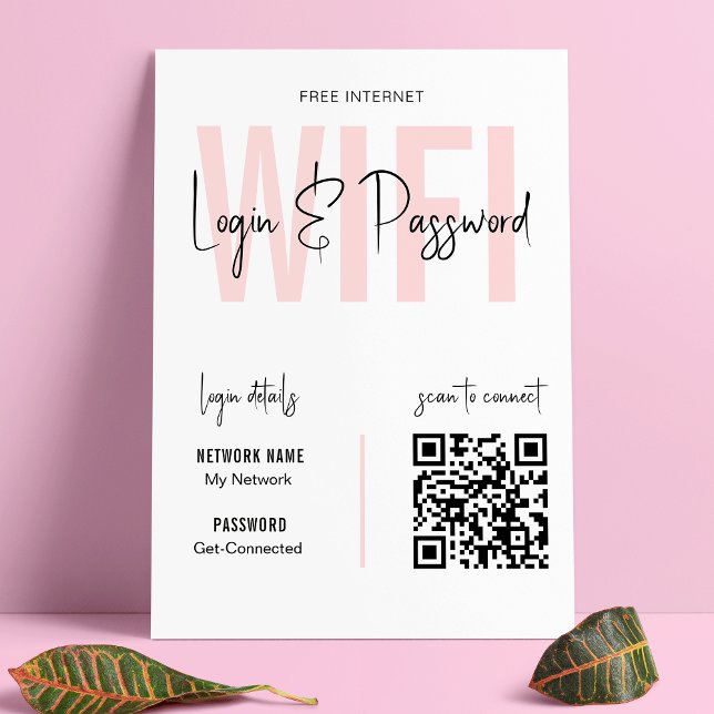 Poster Blush Pink Qu'est-ce que le mot de passe WIFI QR C (Créateur téléchargé)