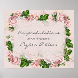 Poster Blush rose Floral Félicitations Fiançailles