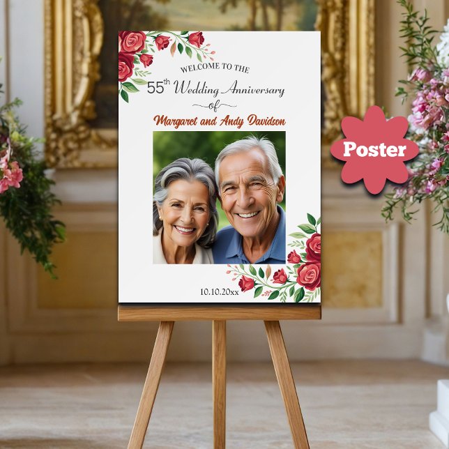 Poster Blush Roses 55th Wedding Anniversary Photo Welcome (Créateur téléchargé)