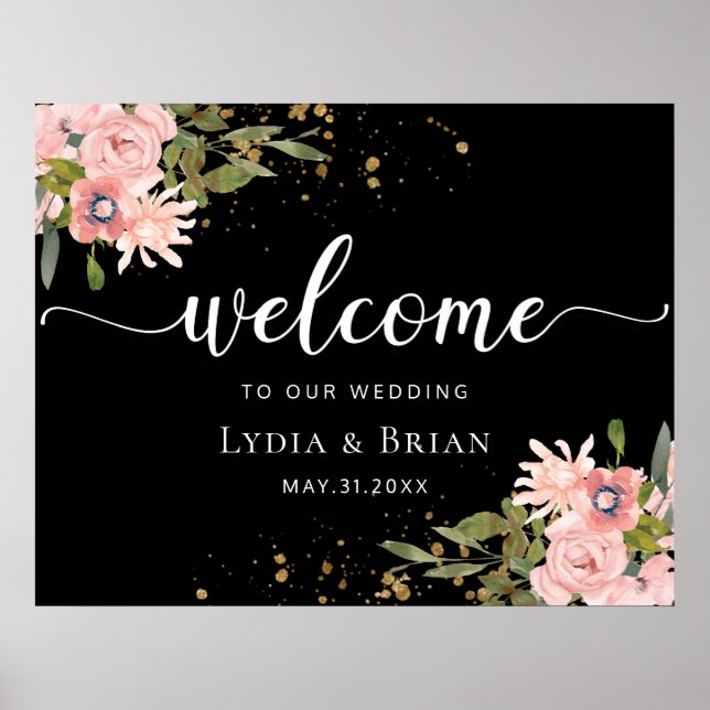Poster Blush Roses & Gold sur l'Affiche de bienvenue Mari (Devant)