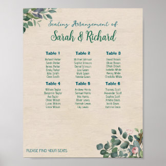 Poster Blush Sage Floral Wedding Seating Chart