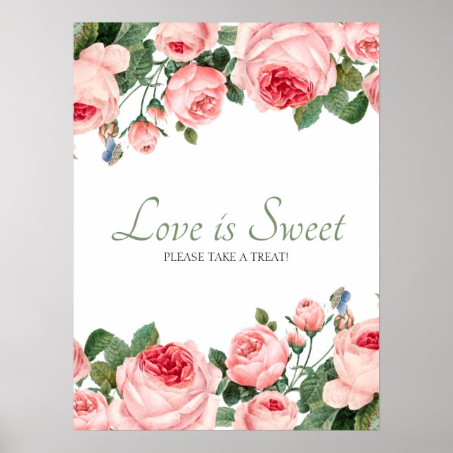 Poster Blushing Rose Floral Mariage L'amour est doux Fave (Devant)