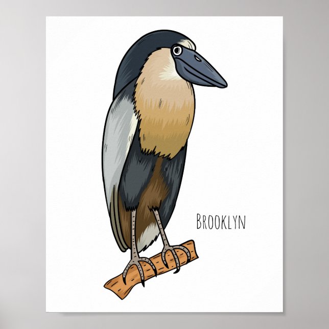 Poster Boat-billed heron bird cartoon (Devant)