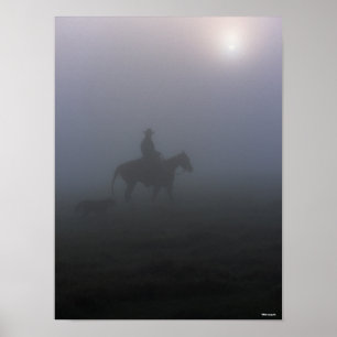 Poster Bob Langrish Cowboy À Rider En Mist Avec Chien