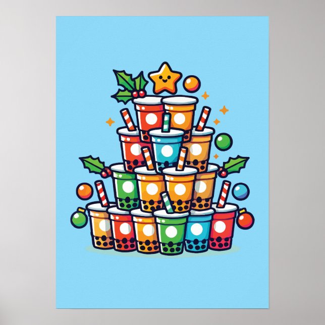 Poster Boba Christmas Tree - Funky Bubble Tea Holiday (Devant)