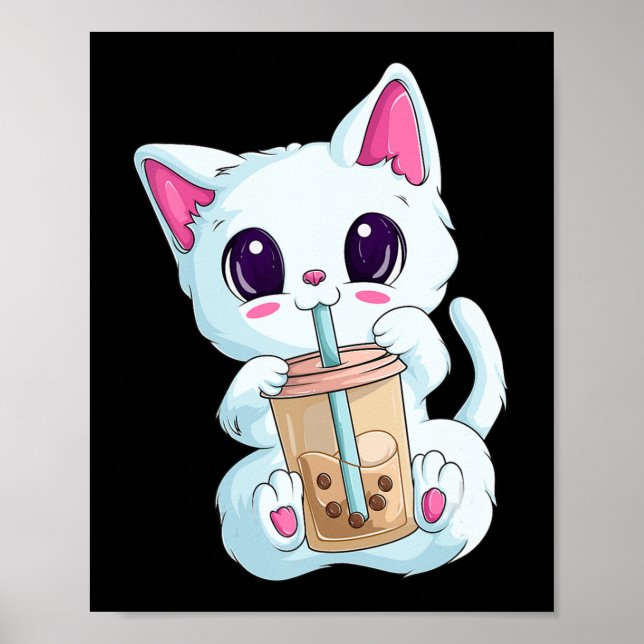 Poster Boba Tea Cat Anime Pour Femmes Kawaii Bubble Tea N (Devant)