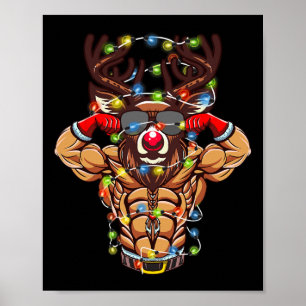 Poster Bodybuilding de Père Noël Reindeer Christmas Gym W