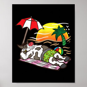 Poster Boeuf rôti vache bronzage à la plage drôle bbq via