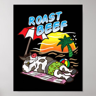 Poster Boeuf rôti vache bronzage à la plage drôle bbq via