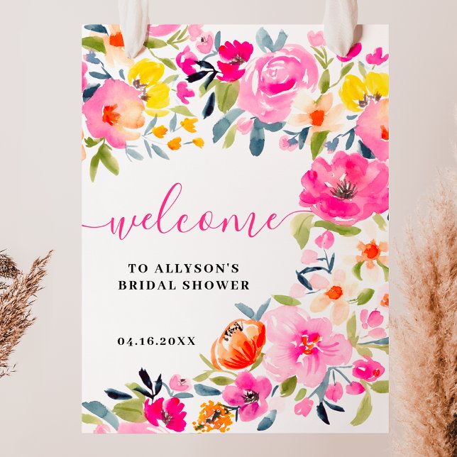 Poster Bohème audacieux aquarelle fleurie accueil nuptial (Bohemian bold floral watercolor bridal welcome poster)