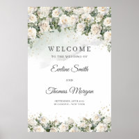 Bohème blanc roses eucalyptus mariage accueil