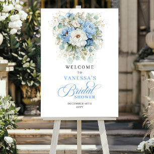 Poster Bohème Bleu Poussiéreux Floral Bienvenue à la Baby