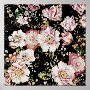Poster bohème chic rose pâle fleurs sombres floral