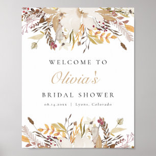 Poster Bohème Chute Beige Floral Fête des mariées Bienven