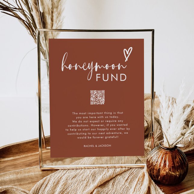 Poster Bohemian Terracotta QR Code Mariage Honeymoon Fund (Créateur téléchargé)