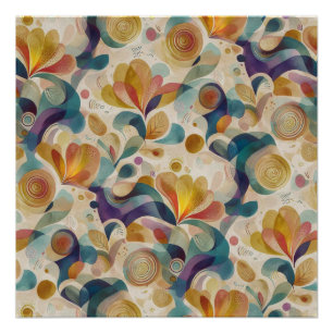 Poster Boho Abstrait Aquarelle Floral Tourbillon Or Sarce