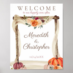 Poster Boho Arbor Fall Citrouilles Mariage de bienvenue