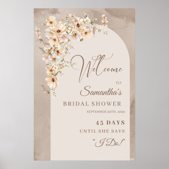 Poster Boho arc neutre floral compteur nuptial (Devant)