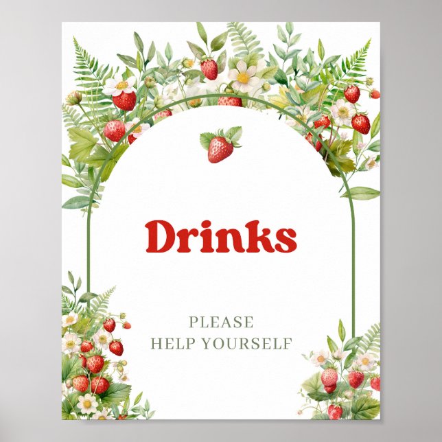 Poster Boho Arch Berry Sweet Wild Strawberry Boissons ros (Devant)
