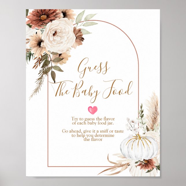 Poster Boho Arch Citrouille blanc Guess the Baby Food (Devant)