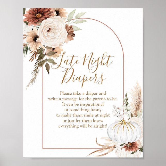 Poster Boho Arch White Citrouille Floral Night Diapos (Devant)