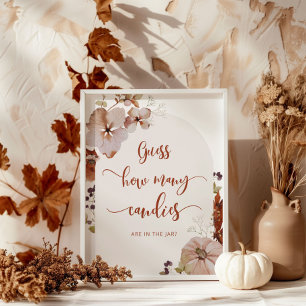 Poster Boho automne citrouille floral deviner combien de