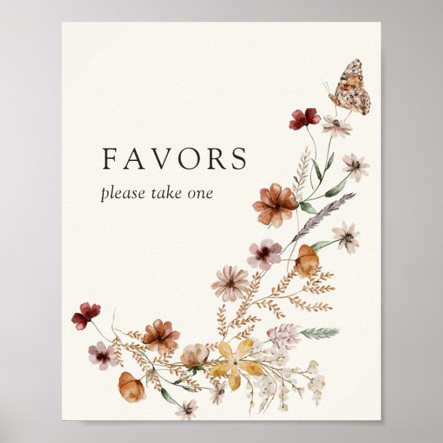 Poster Boho Automne Fleur sauvage Baby shower Faveurs Sig (Devant)