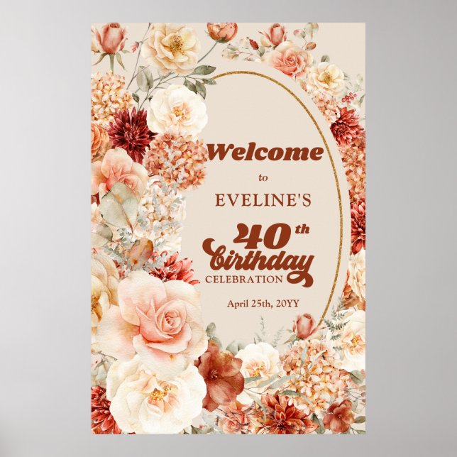 Poster Boho automne jardin rouille orange 40 anniversaire (Devant)