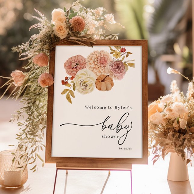 Poster Boho Autumn Citrouille Baby shower fille (Créateur téléchargé)