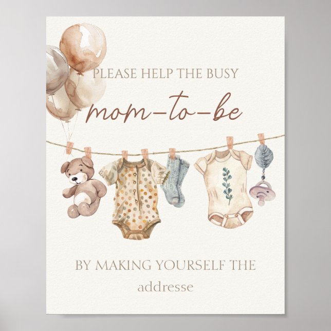 Poster Boho Baby Clothes Busy Maman-to-be Adresse (Devant)