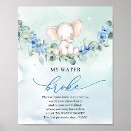 Poster Boho Baby éléphant bleu floral My Water Broke jeu