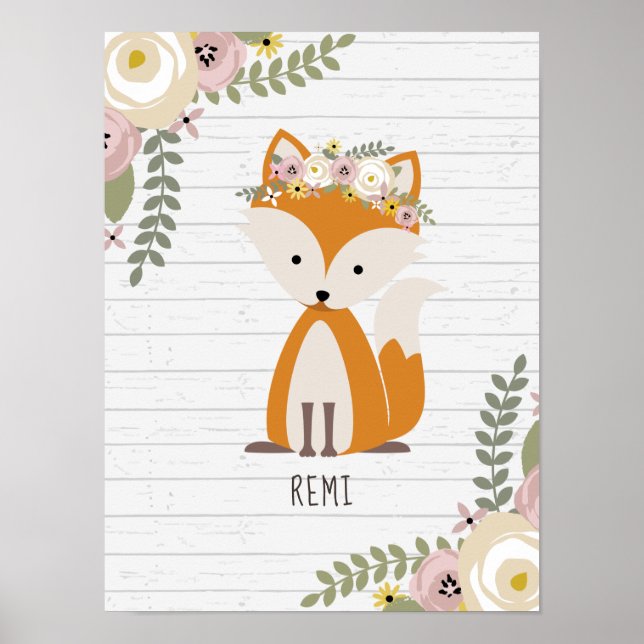 Poster Boho Baby Fox bois Infirmière personnalisée (Devant)
