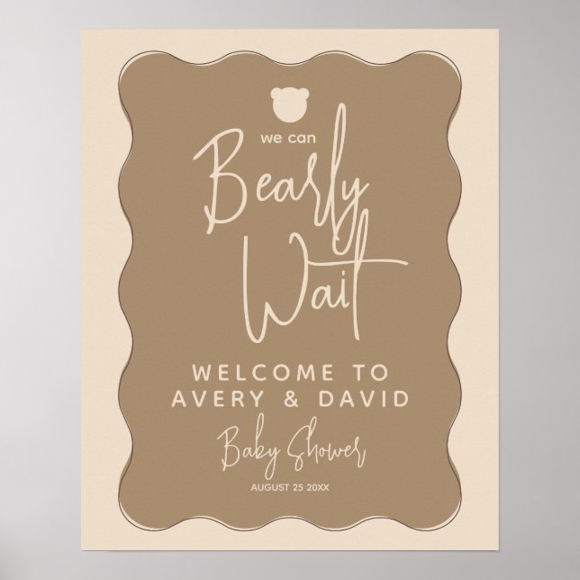 Poster Boho Bear Wavy Frame Baby shower simple accueil (Devant)