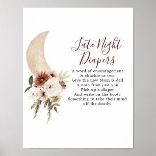 Poster Boho Beige Moon Baby shower couche tardive nuit