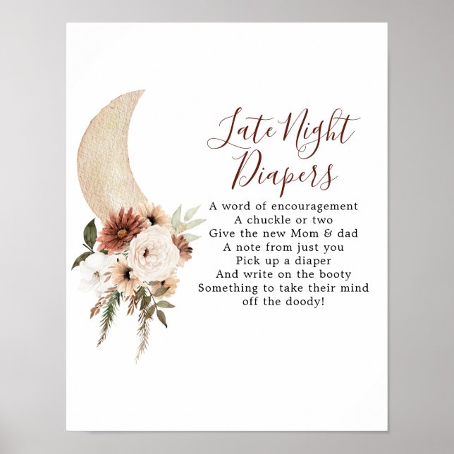 Poster Boho Beige Moon Baby shower couche tardive nuit (Devant)