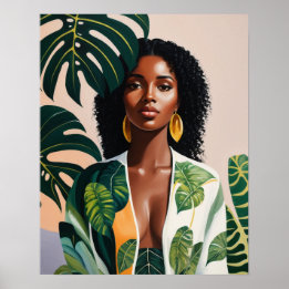 Poster Boho Black Woman Portrait botanique