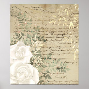 Poster Boho Blanc Floral Végétalie Écriture Lettre Dorée