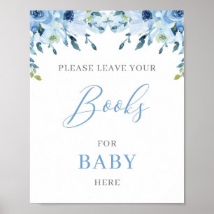 Poster Boho bleu Dusty Floral livres pour bébé signe