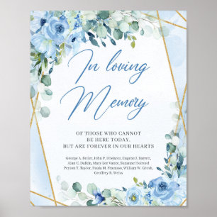 Poster Boho bleu floral eucalyptus or En mémoire d'amour