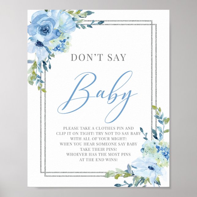 Poster Boho bleu poussiéreux floral ne pas dire baby sign (Devant)
